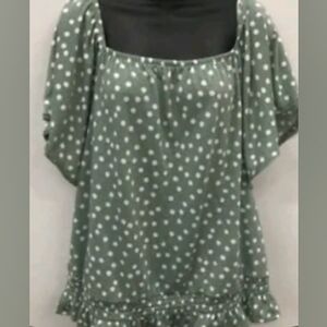 Alxy Green & White Polka Dot Blouse Size XL NWT MSRP $49